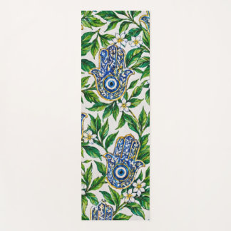 Tapete De Yoga Mão Hamsa Azul da Fátima Padrão Floral