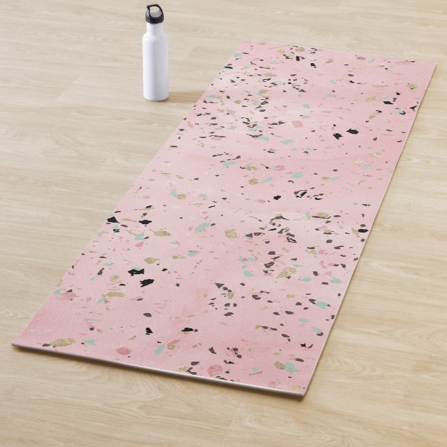 Tapete De Yoga Marble Terrazzo, rosa e Dourado (In Situ)