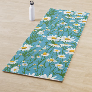 Tapete De Yoga Margaridas Brancas de Verão em Aqua