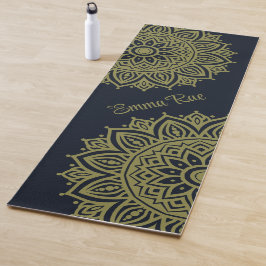 Tapete De Yoga Marinho Azul e Azul Mandala Verde