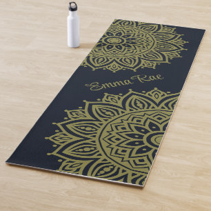 Tapete De Yoga Marinho Azul e Azul Mandala Verde