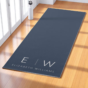 Tapete De Yoga Marinho Azul Elegante Moderno Monograma Minimalist