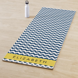 Tapete De Yoga Marinho Azul Zigzag, Marinho Blue Chevron, Seu Nom