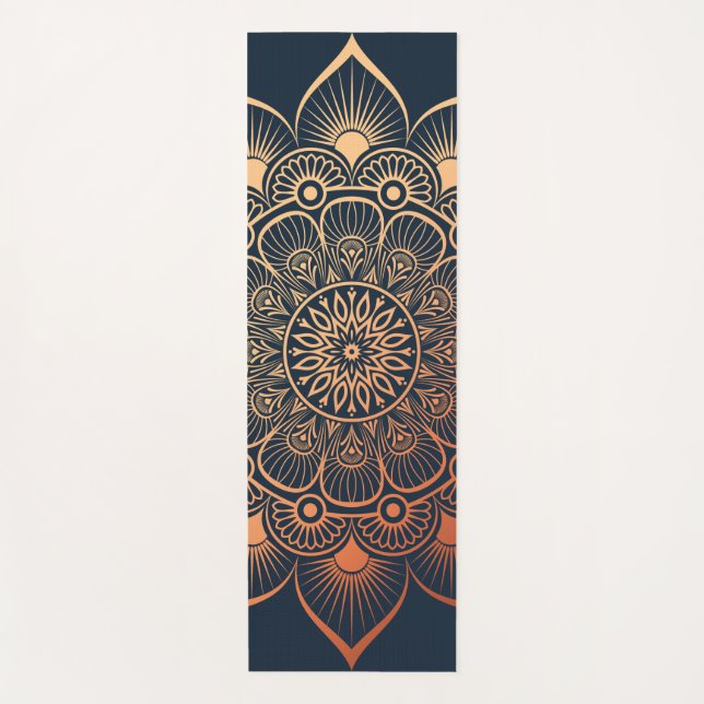 Tapete De Yoga Marinho Boêmia Blue Peach Mandala Yoga Mat (Frente)