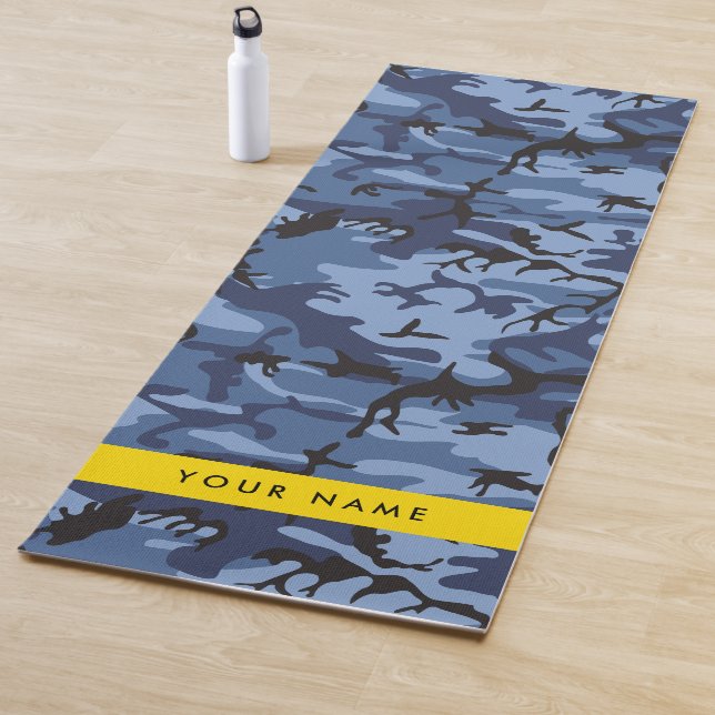 Tapete De Yoga Marinho Camuflagem Azul Seu nome Personaliza (In Situ)