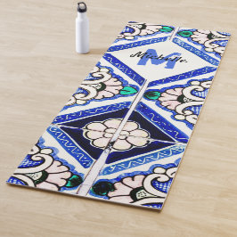 Tapete De Yoga Marinho de Azulejos de Padrão Espanhol Azulejo Mon
