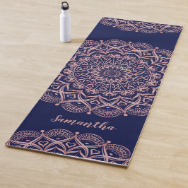 Tapete De Yoga Marinho personalizado Blue e Rosa Dourado Mandala