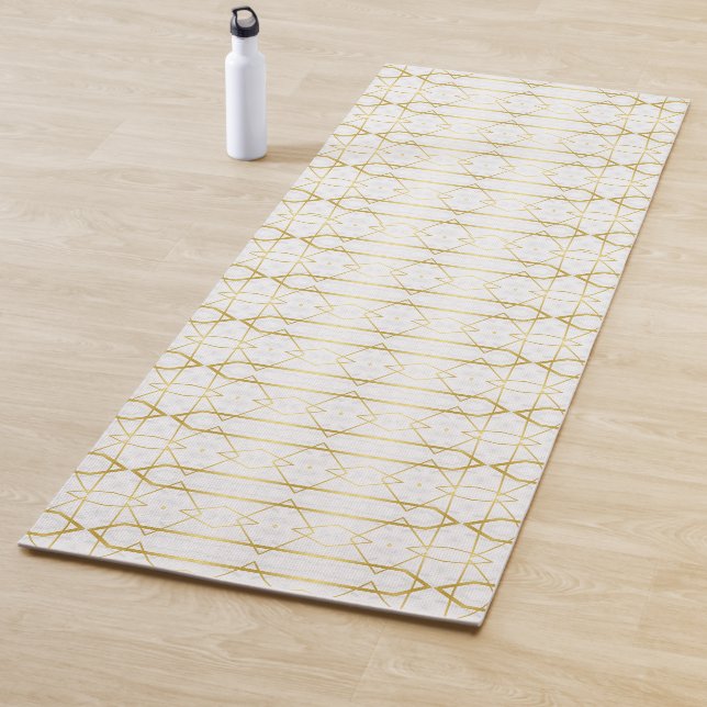 Tapete De Yoga Mármore branco e padrão geométrico Dourado (In Situ)