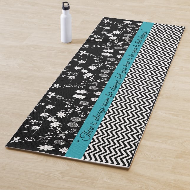 Tapete De Yoga Mat de Yoga Floral Azul e Preto com Cotação Inspir (In Situ)