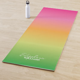 Tapete De Yoga Matriz de Yoga Gradiente Verde Rosa com Nome Perso