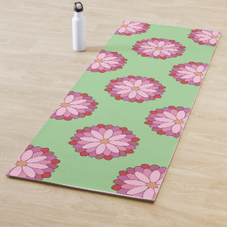 Tapete De Yoga Medalhão Verde-Asiático Pastel Rosa Floral