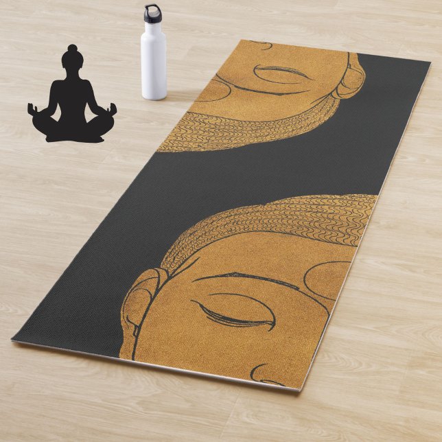 Tapete De Yoga Meditação Negra de Buda Zen de Bronze Elegante (An elegant zen buddha pattern yoga mat to soothe your spirit.)