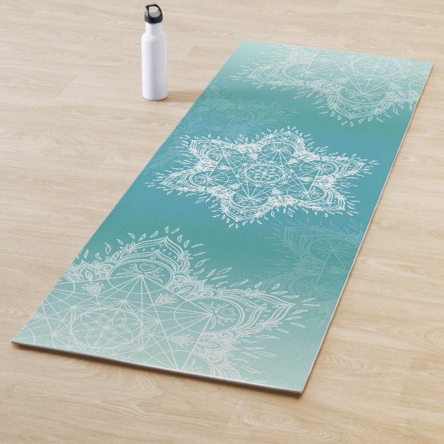 Tapete De Yoga Metatrons cube Mandala turquoise (In Situ)