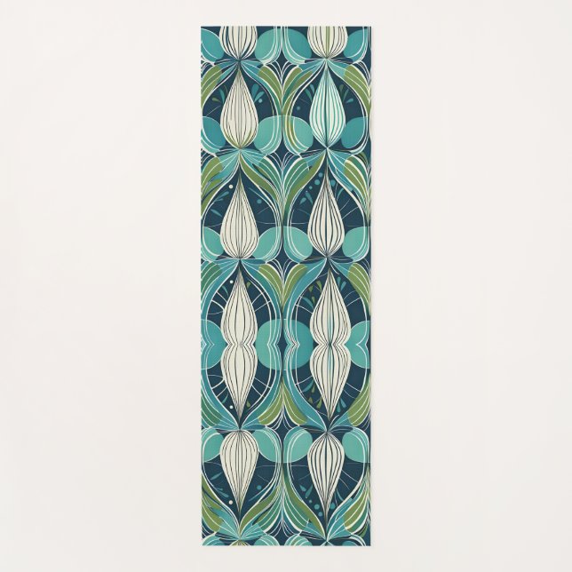 Tapete De Yoga Mid Century Atomic Drops Blue Green Pattern (Frente)
