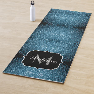 Tapete De Yoga Minigrama azul-claro-bebê brilha brilho monograma