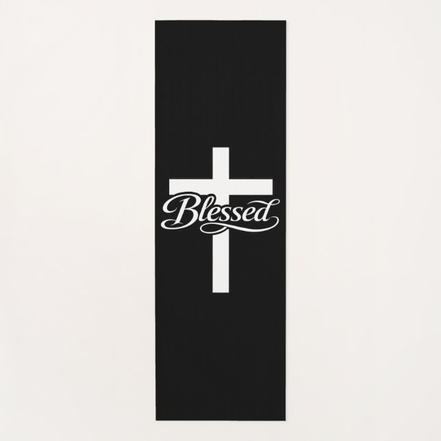 Tapete De Yoga Minimalist Blessed Cross Christian Faith Design (Frente)