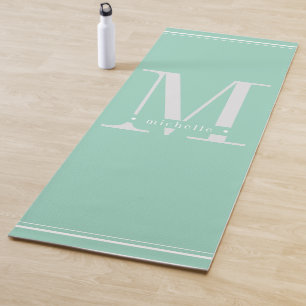Tapete De Yoga Mínimo de Aqua Suave e Monograma Branco