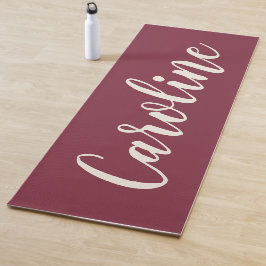 Tapete De Yoga Mínimo de Caligrafia Nome Personalizado Maroon