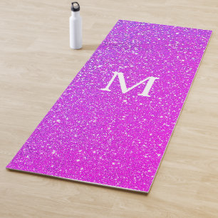 Tapete De Yoga Mínimo Rosa Brilhante Monograma inicial