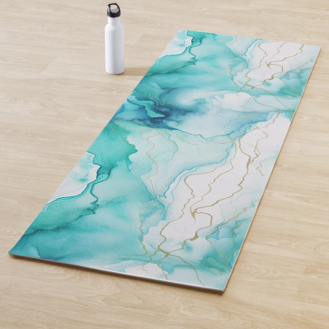 Tapete De Yoga Mint Aqua Ink Marble (In Situ)