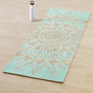 Tapete De Yoga Mint e gold mandala