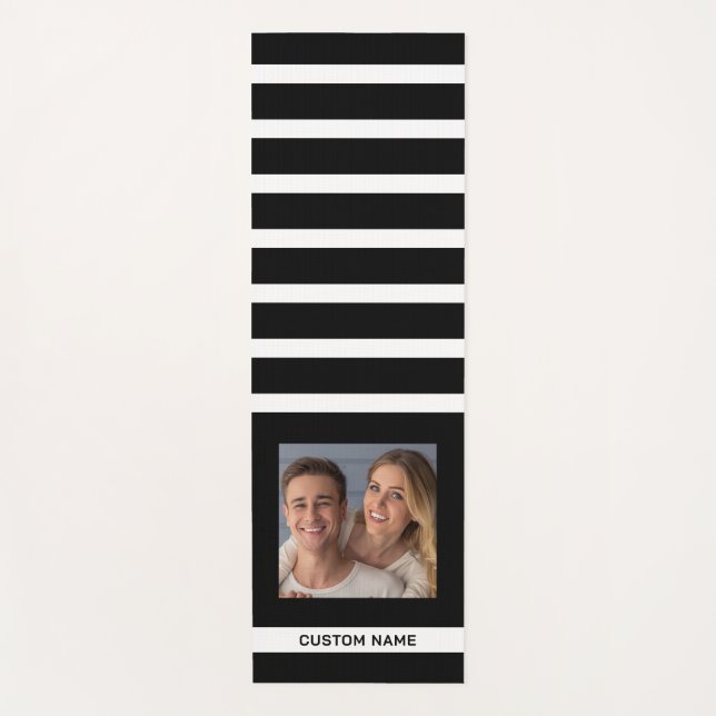 Tapete De Yoga Modern Black And White Striped Personalized Photo (Frente)