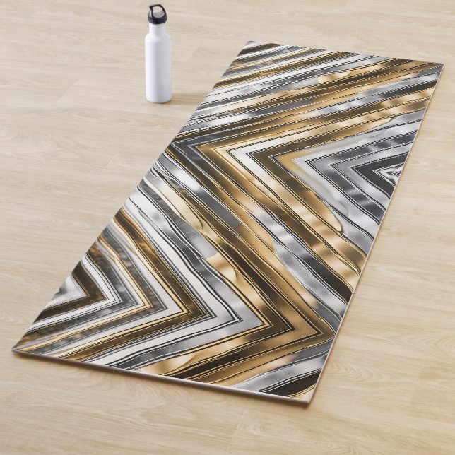 Tapete De Yoga Modern, cool, chic, silver and gold stripe pattern (In Situ)