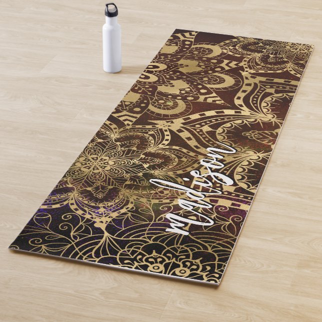 Tapete De Yoga Modern Gold Mandala Pattern Custom Name (In Situ)