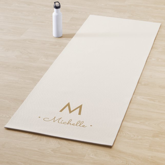 Tapete De Yoga Modern Ivory Gold Script Monogram (In Situ)
