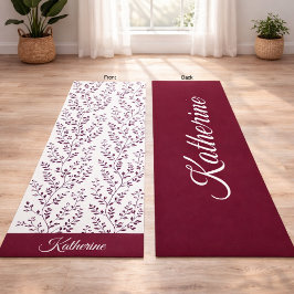 Tapete De Yoga Modern Minimalist Burgundy Red White Floral Script