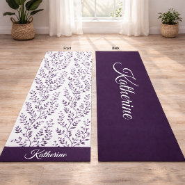 Tapete De Yoga Modern Minimalist Dark Plum White Floral Script