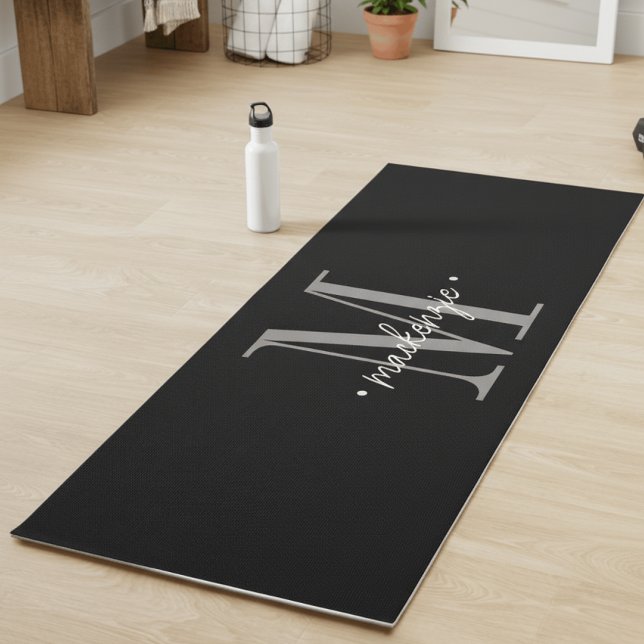 Tapete De Yoga Modern Monogram Minimal Black White (Criador carregado)