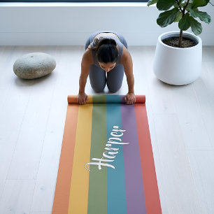 Tapete De Yoga Moderna Linear   MCM Arco-íris Personalizado