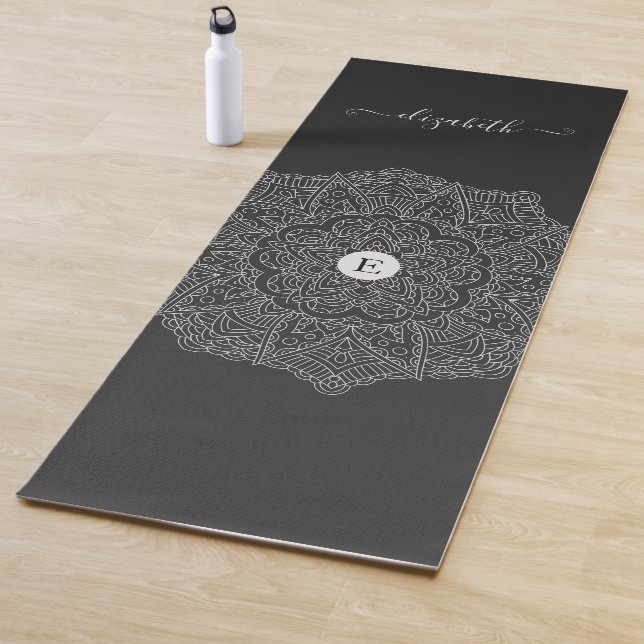 Tapete De Yoga Moderno Black Mandala Monograma Yoga Mat (In Situ)