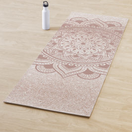 Tapete De Yoga Moderno Mandala Om Exercício Glitter Dourado Rosa