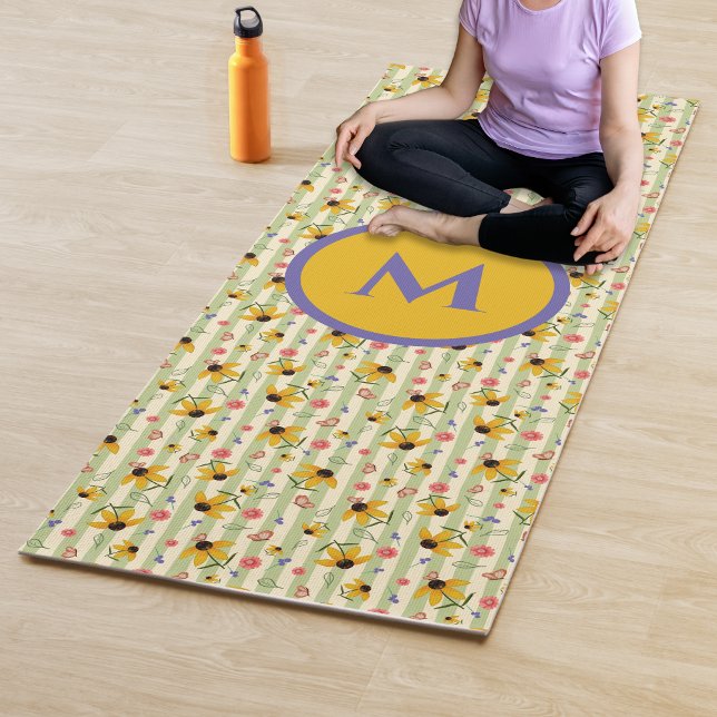 Tapete De Yoga Monogram Coneflower Butterfly Floral Patterned (Monogram Coneflower Butterfly Floral Patterned Yoga Mat)