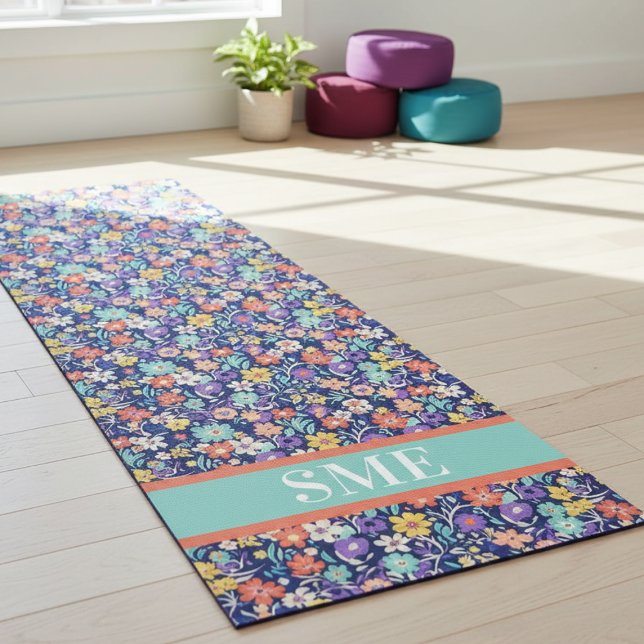 Tapete De Yoga Monogram Floral Yoga Mat - Custom Initial Mat (Floral monogram yoga mat)
