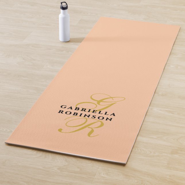 Tapete De Yoga Monogram Minimalist Peach Gold Black Stylish Chic (In Situ)