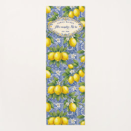 Tapete De Yoga Monogram Name Lemon Blue French Country Tile 