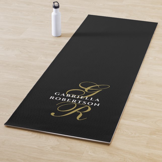 Tapete De Yoga Monogram Name Minimalist Black Gold White Elegant (In Situ)