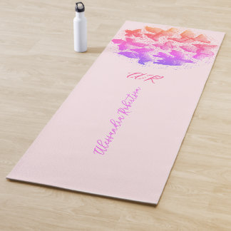 Tapete De Yoga Monogram Name Pastel Pink Rainbow Gradient Birds