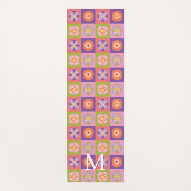 Tapete De Yoga Monogram purple green floral pattern (Frente)