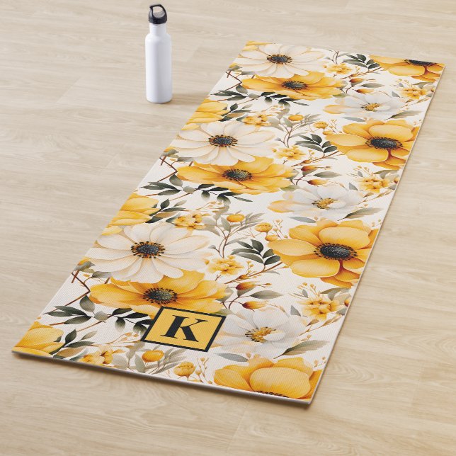 Tapete De Yoga Monogram Yellow floral Pattern (In Situ)