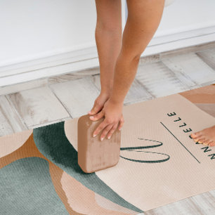 Tapete De Yoga Monograma abstrato verde-ferrugem moderna y