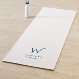Tapete De Yoga Monograma Azul Branco e Nome Yoga Mat