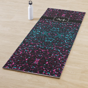 Tapete De Yoga Monograma azul cor-de-rosa Sparkly dos sparkles do