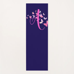 Tapete De Yoga Monograma Borboleta Azul Cor-de-rosa