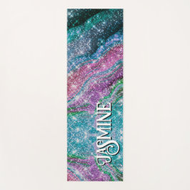 Tapete De Yoga Monograma branco acinzentado azul púrpura Glitter