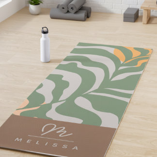 Tapete De Yoga Monograma castanho Abstrato Boho Verde Cinza moder