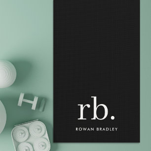 Tapete De Yoga Monograma Clássico Elegante Mínimo Preto e Branco